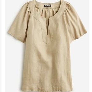 J. Crew Flutter-Sleeve Linen V-Neck Top Harvest Flax‎ Size Small NWT